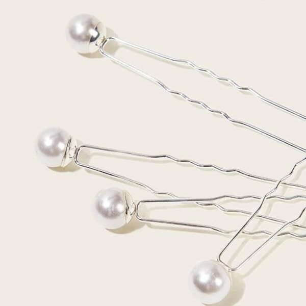 Hårnålar med pärlor, U-formade pärlhårnålar för kvinnor, flickor, bröllop, bal, hårsmycken, tillbehör, 20 stycken i en låda White-S
