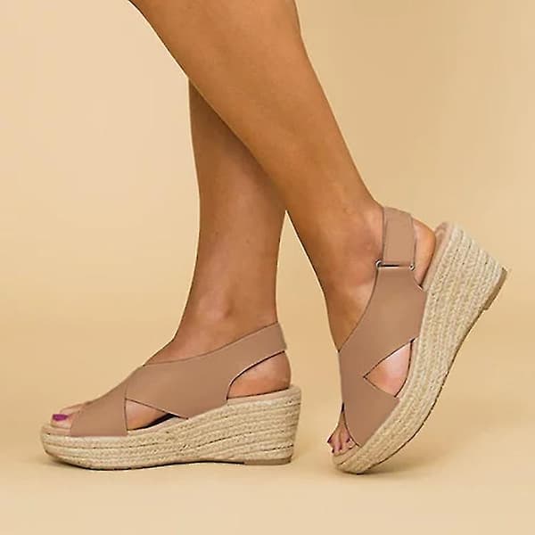 Dame Ankelstropp Espadrille Plattform Sandaler - Medium kilehæl, sommersko Brun Brown EU 42