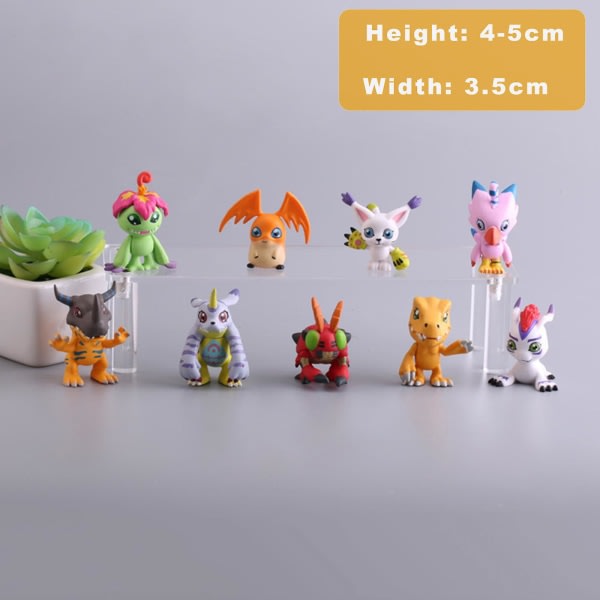 9-pack Digital Monster Äventyr Agumon Gabumon Mini PVC-figurer Set Digimon Leksaker 1,6-2 tum lång