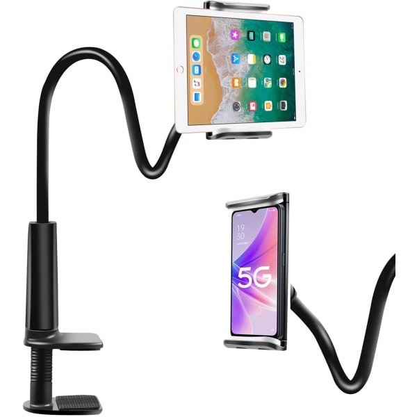 iPad-holder til seng, skrivebord, tablet, Kindle, 30 tommer fleksibel armklemme til iPad Air Mini Galaxy 4-10,5\" enheder, sort