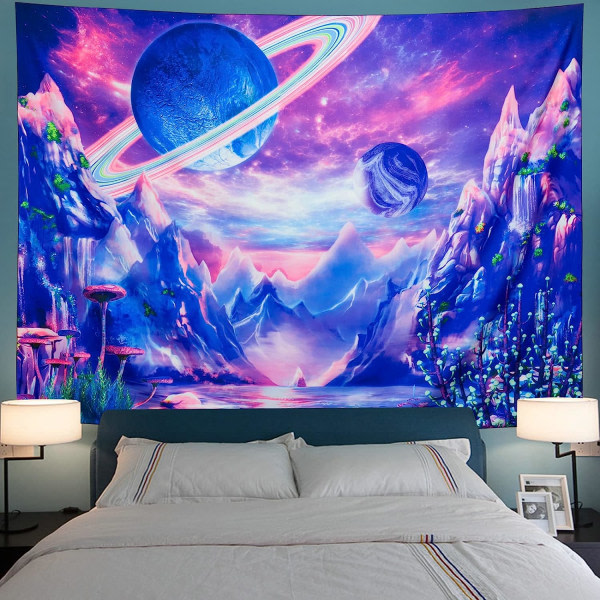 CDQ UV-reaktiv Galaxy Space Gobelin Psykedelisk Neonlampe Soverom Stue Estetisk Gobelin 150x130cm