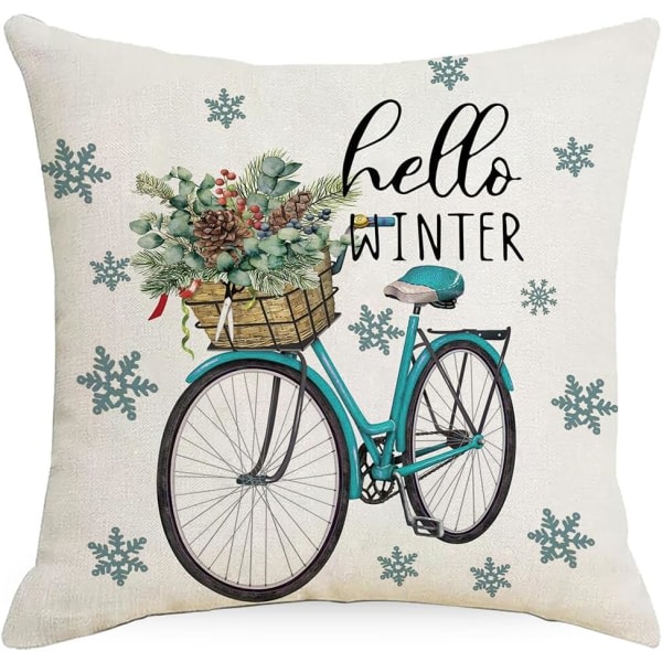 4 STK Glædelig Jul pudebetræk Julemand gaver Xmas træ firkantede pudebetræk Linned lynlås etui (18x18 tommer)