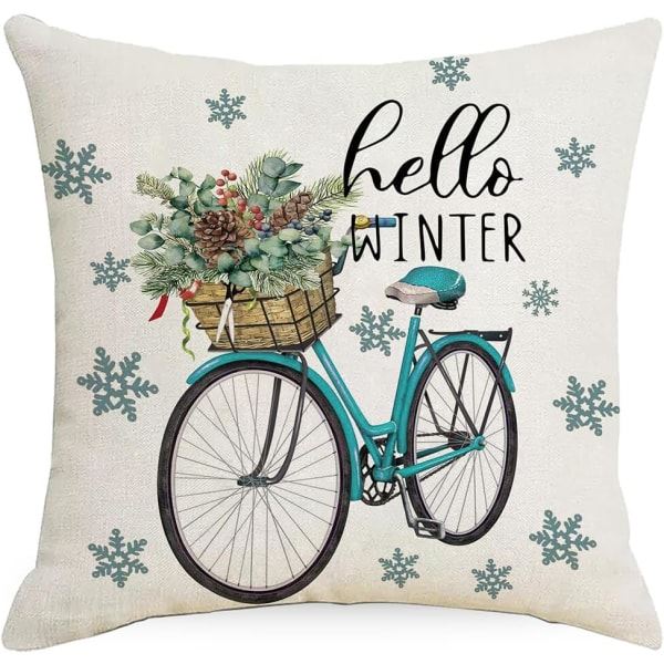 4 STK Merry Christmas Kuddfodral Jultomtepresenter Xmas Tree Fyrkantiga kuddfodral Linne Blixtlås Case (18x18 tum)