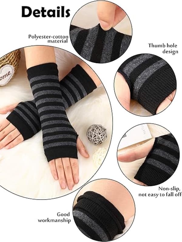 4 par fingerløse hansker, håndleddsvarmere i polyesterbomull med tommelhull, unisex vintertyping, 19 cm, assorterte farger