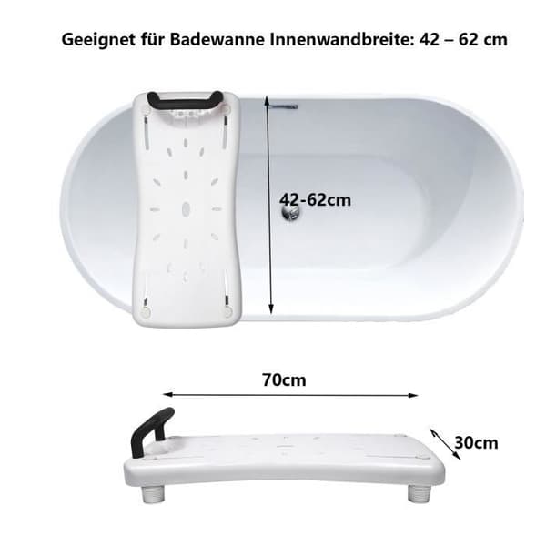 XMTECH Badekarssæde og hylde - Skridsikker plastoverflade 70x30x5cm - Hvid Vit