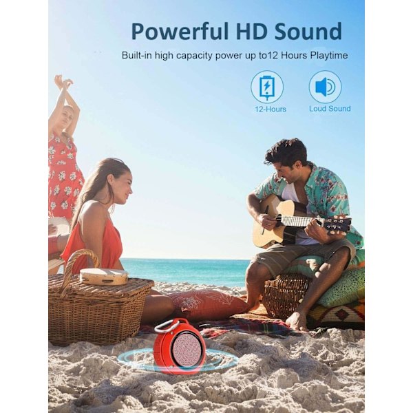 Vedenkestävä Bluetooth-kaiutin ulkokäyttöön, Langaton kannettava mini-suihku- ja matkakaiutin subwooferilla, Parannettu basso, Sisäänrakennettu mikrofoni Red