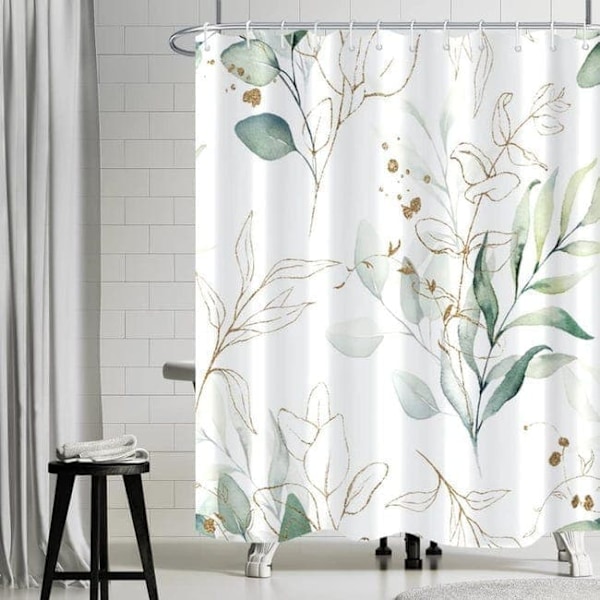 Duschdraperi med Eukalyptusblad – 180x180 cm, Textil i Polyester, Mögelresistent & Vattenavvisande_TF_TF