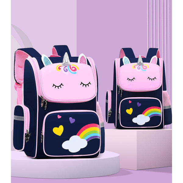 Vanntett skolesekk for barn - Tegneserie 3D Unicorn boksesekk safirblå liten størrelse