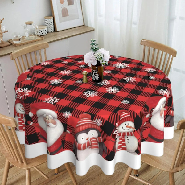 Julebordduk med nisse, snømann og snøflak - Dekorativ rød rund bordsduk for hjem, kjøkken, middag, piknik, fest - Størrelse 8 Style 8 Style 8 152cm diameter
