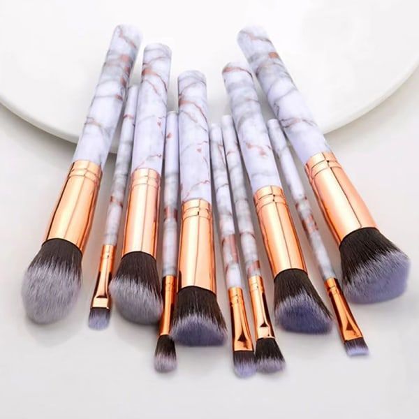 10-delt makeupbørste sæt blush foundation øjenskygge concealer sort one size