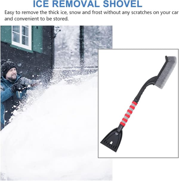 Snöborste för bil - Två-i-ett isskrapa - 25'' Ergonomiskt grepp - Vinterbilstillbehör