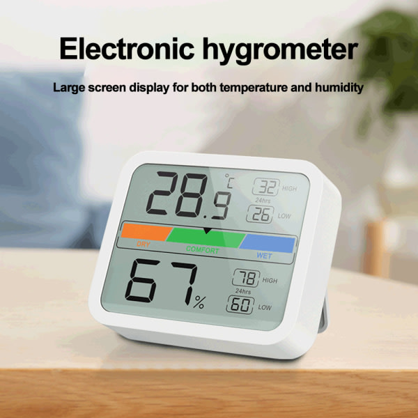 Inomhustermometer, digital temperatur- och luftfuktighetsmätare med indikator för min och max