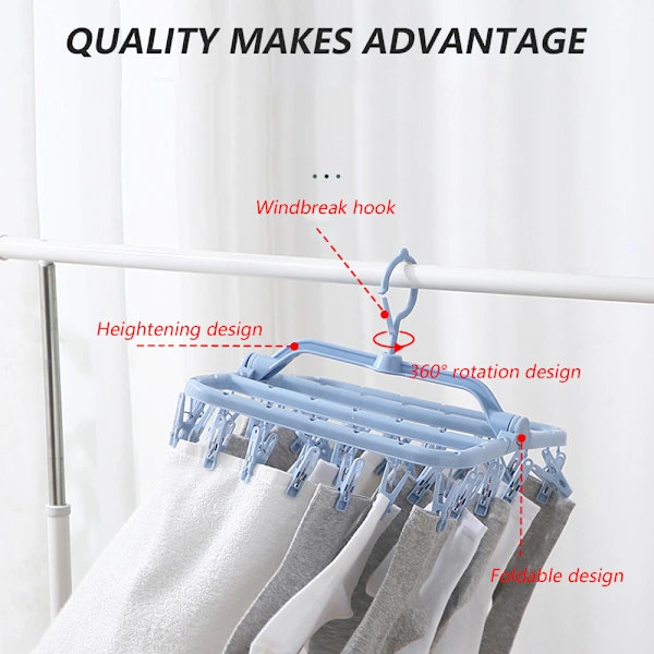Clothes Hanger with 32 Clips, Household Sock Hanger, Multifunctional