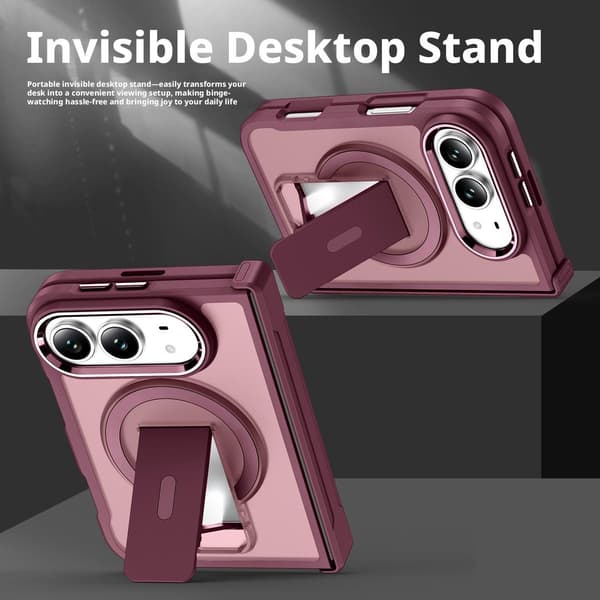 Magnetisk deksel for iPhone Duo, sammenleggbart telefondeksel med justerbart støtteben, MagSafe-kompatibelt, PC + TPU støtsikkert, full kamerabeskyttelse, rød