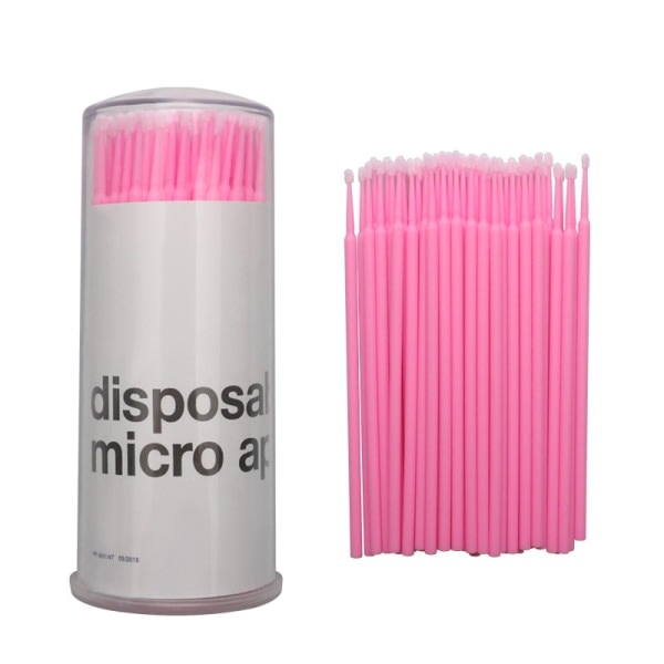 100-Pack Micro Brushes Engångsborstar för ögonfransapplikator T rosa