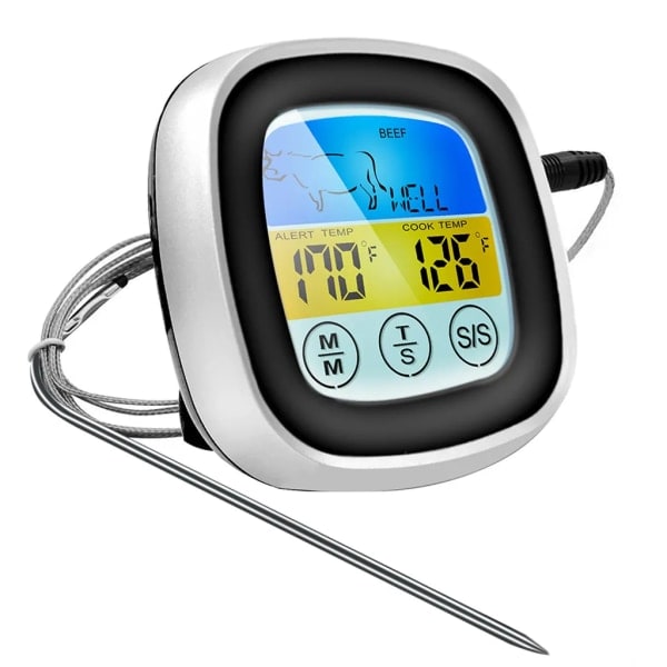 Digitalt køkkentermometer sonde farve touch screen kød BBQ mad termometer bøf BBQ termometer timer BBQ termometer køkken madlavningsværktøj