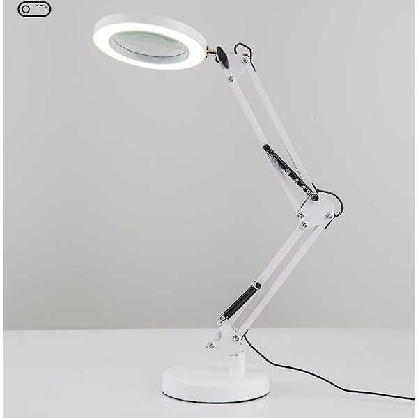10x Förstoringsglas med ljus och 3 färglägen 10 ljusstyrka justerbar förstoringslampa för skrivbord Vit White