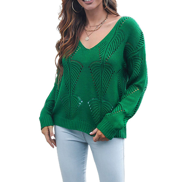 Kvinnor Höstkläder Höst Vinter V-ringad långärmad tröja grön L CDQ