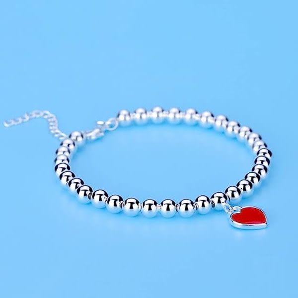 CDQ S925 Sterling hopea käsivarsinauha Runda pärlor med hjärtbakande kärlek i form av pärla Buddha (röd) punainen
