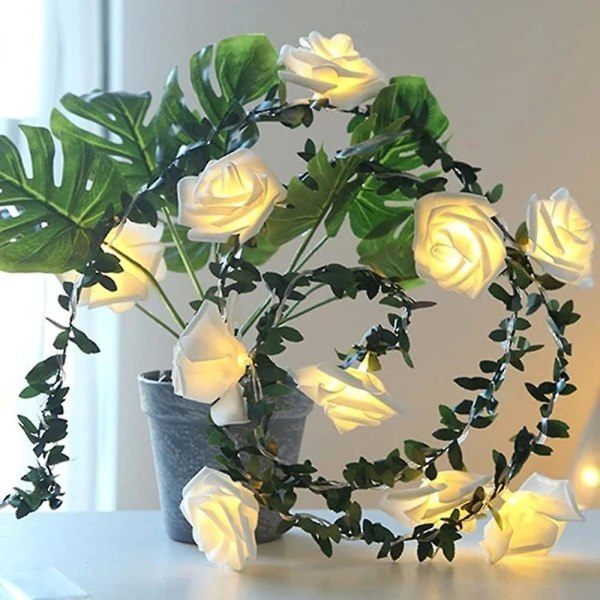 Rosgröna blad ljusslinga, 9,8ft 20led varmvita rosor blommor ljusslinga, batteridriven