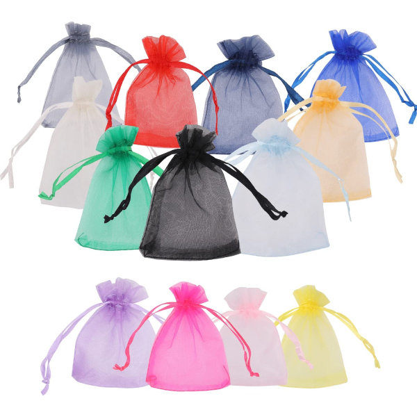 100st färgblandad organza presentpåse, smyckesförpackning mesh