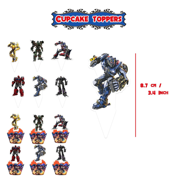 Transformers Tema Födelsedagsfestdekorationer Transformers Dragflikar Tårta Insatser Ballonger Spiralberlocker - Perfekt Set B Set B