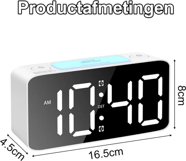 Digital Alarm Clock - Ultrasound - RGB - Night Light - Adjustable Volume - with USB - Charger