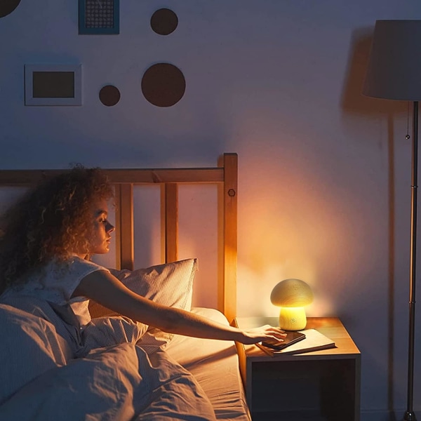 Mushroom Lamp, 3 Colors USB Dimmable Bedside Lamp with Touch Control, Vintage Wood Table Lamp for Bedroom Decoration