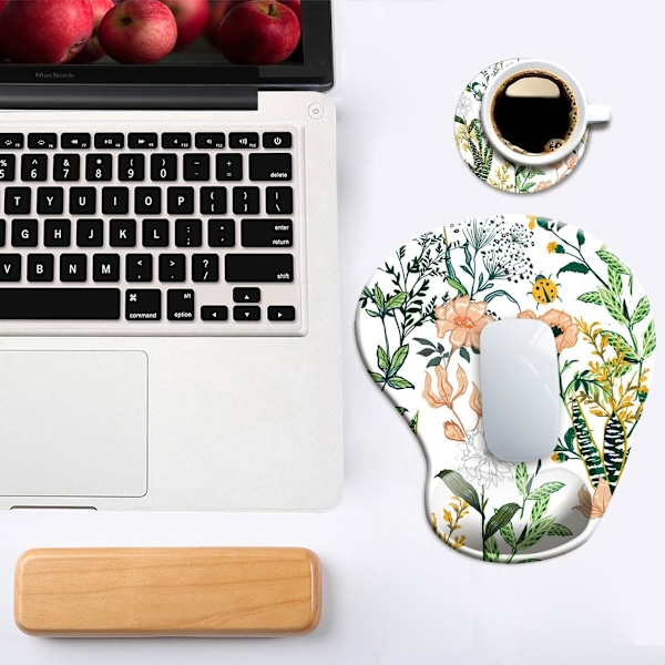 Ergonomisk Musmatta med Handledsstöd, Söta Musmattor med Halksäker PU-Bas för Hemmakontor, Arbetsstudie, Enkel Skrivning & Smärtlindring, Vacker Creamy White