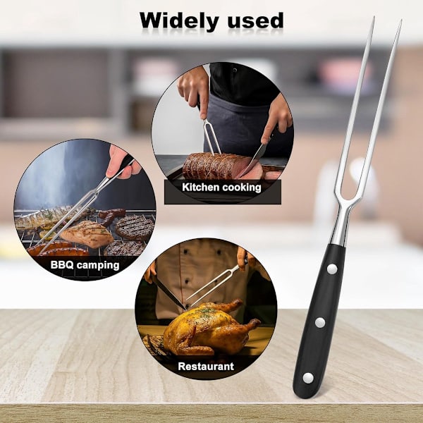 Waffle Fork/Meat Fork - 30 cm - Stainless Steel with Black Handle - For Waffle Iron, Grill, Turkey Roasting - Serving Fork