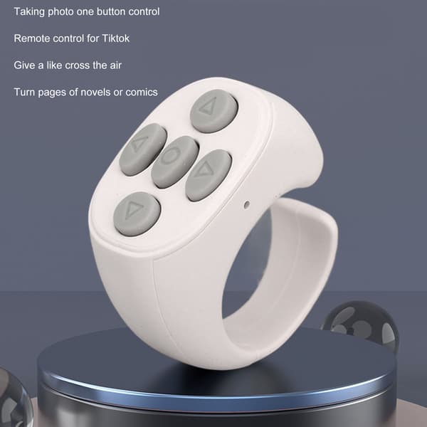 Smart Ring Kontroller Bluetooth 5.3 Trådløs Fjernkontroll Sidevender for Tik Tok Elektronisk Bok Hvit