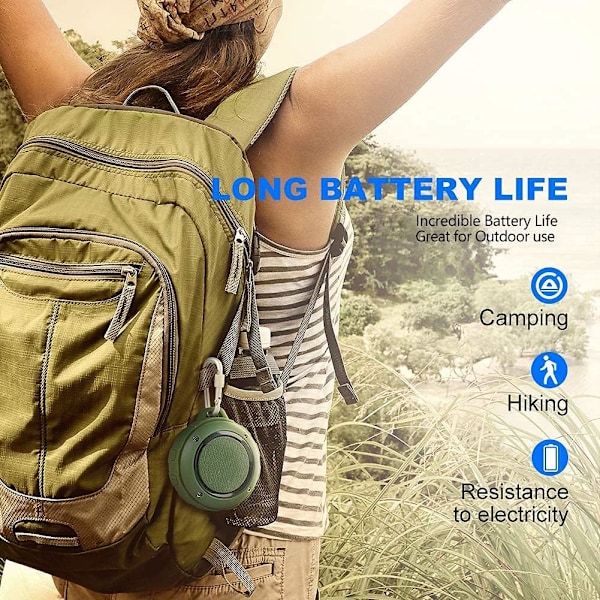 Vedenkestävä Bluetooth-kaiutin ulkokäyttöön, Langaton kannettava mini-suihku- ja matkakaiutin subwooferilla, Parannettu basso, Sisäänrakennettu mikrofoni Green