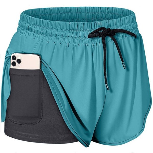 Sommar Casual Pocket Sports Shorts Fake Two Pieces, Shorts med dragsko Dam, Blå, Storlek S zdq