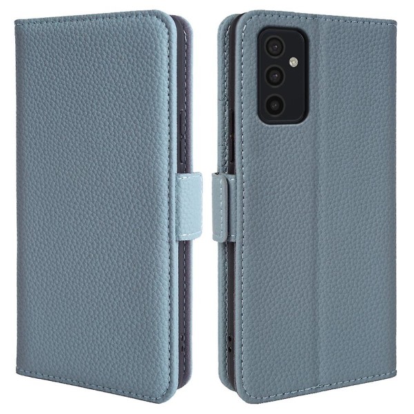 For Samsung Galaxy M52 5g Litchi Texture Äkta kohudsläder+tpu telefoncover med stativplånbog Baby Blue