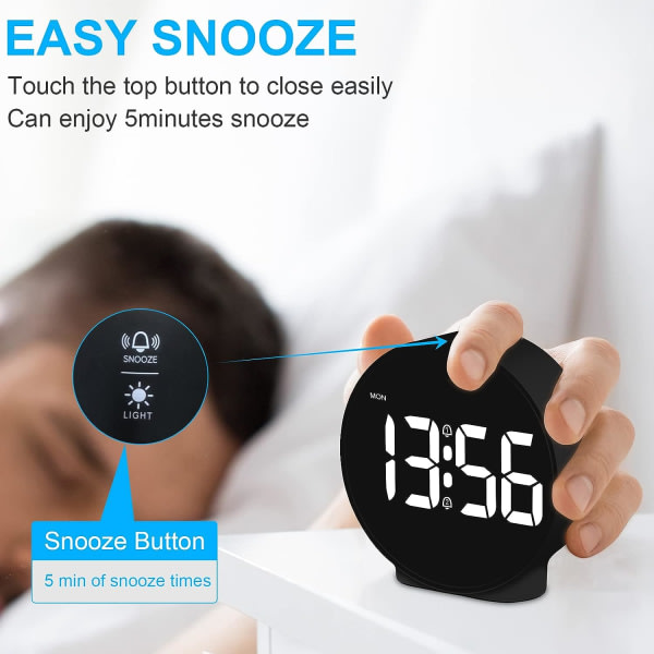Liten digital vekkerklokke LED-skrivebord Reise Elektronisk klokke Dobbel alarm Snooze Dimmer Sett 12/24H Uke Display 4 tommer