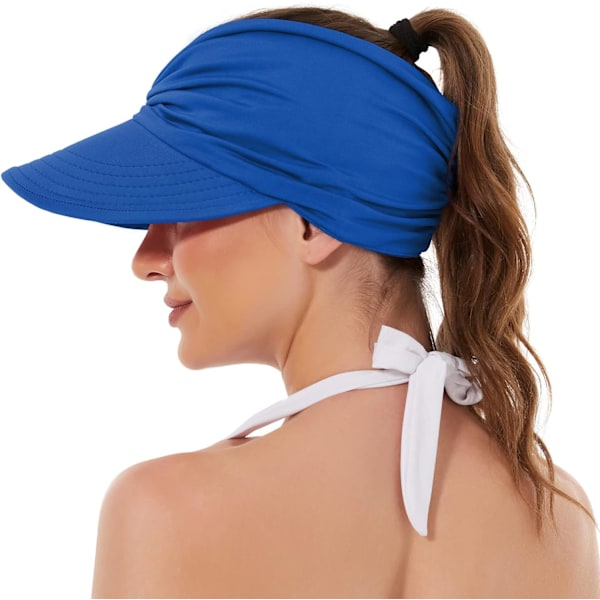 Solhatte til kvinder UV-beskyttelse Solskærm Bred Skygge Sommerhatte med hestehale Black Blue
