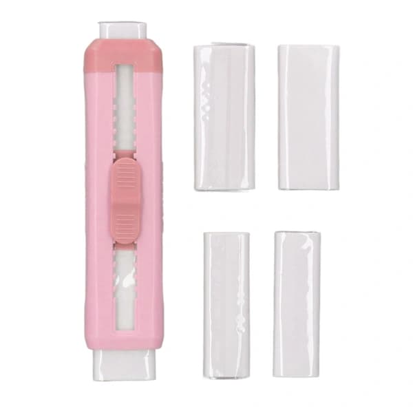 Double-Sided Push-Pull Eraser, Portable ABS Shell, Retractable Eraser, School Supplies for Students, Pink