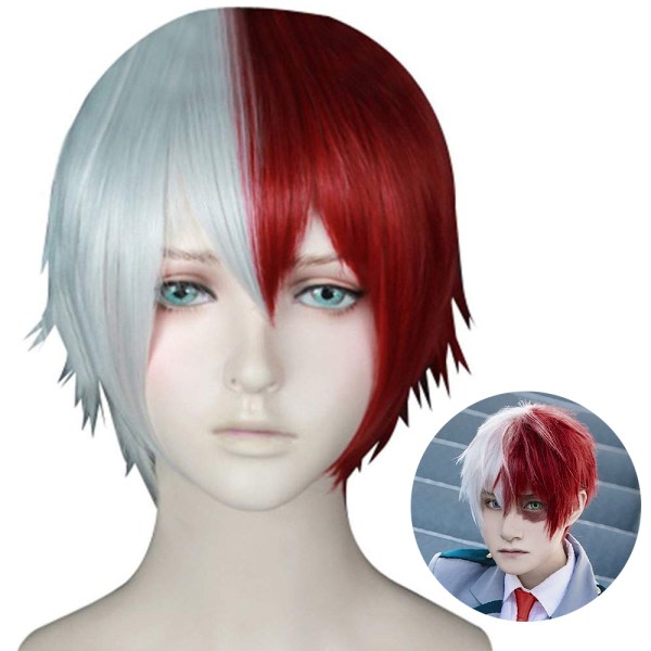 Anool cap+ halv rød og halv vit peruk farveseparation peruk