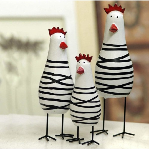CDQ Trä familie sett av tre kyckling skulptur djurgåvor prydnad hantverk hem skrivebord dekorasjoner