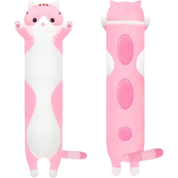 Kattkudde plysch tecknad kitty Sova kramande kudde, gosig mjuk lång kattunge Kroppskudde Docka Kattleksak för barn Flickvän (50 cm rosa)