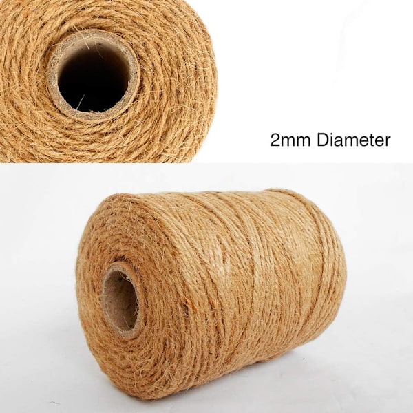 Jutesnor, 333 fot Jutesnor 3-lags 2 mm tykkelse, Jutetråd for dekorasjon Hage Blomsterdekorasjoner DIY Kunst Håndverk Bundting Emballasje