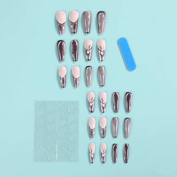 24 Patches Anime Khaki Wear Nails, Franska konstgjorda naglar