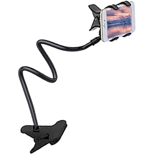 Telefonhållare med klämma - Bärbart flexibelt stativ - Lång arm 360 justerbar rotation - För säng, bil, bord (svart)