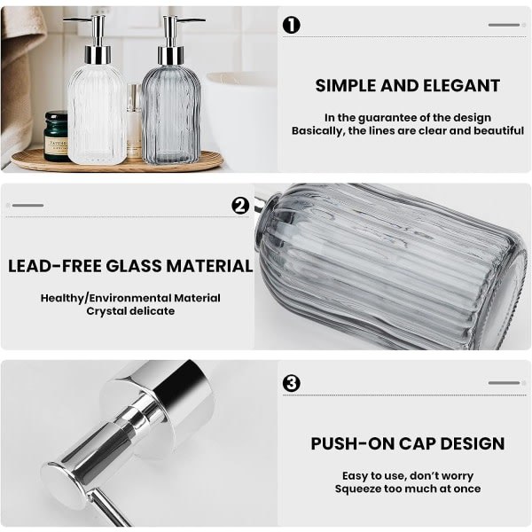 Tvålpump i glas med handpump, 2-pack