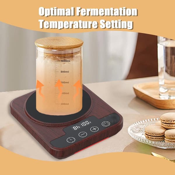 Surdejsstartervarmer med præcis temperaturkontrol og timer til hjemmebagere, varmemåtte til 700-1200 ml glas, brun Red