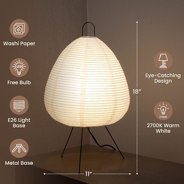 Nogy• Akari Noguchi Dimbar Japansk Papperslykta Lampa • Mysig Japandi Stil Papperslampa • Lyktlampa • Japansk Papperslykta Ljus • Ris Papper Table Lamp