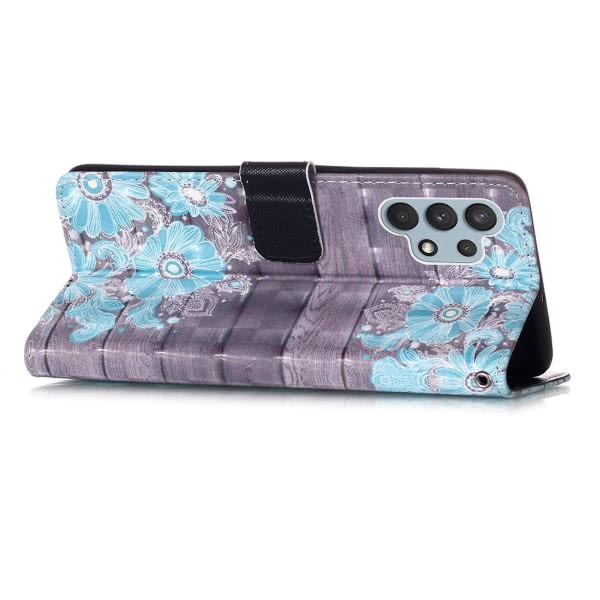 Kompatibel med Samsung Galaxy A32 4g etui 3d-mønster plånbokskort Magnetisk Etui Cover Folio - Blå blomma null ingen