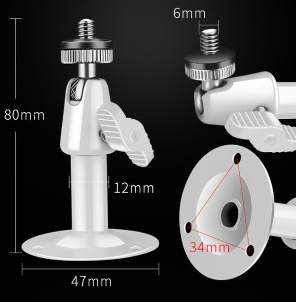 Metal Camera Mount 2 Pieces - Black - 360° Rotatable - Wall Mounted for Security Camera - Indoor/Outdoor - With Screws