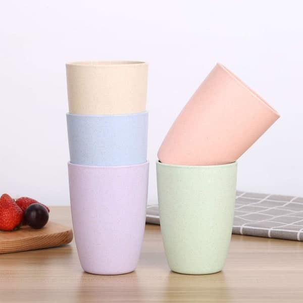 Set med 5 muggar, plastmugg, kaffemugg, porslin, diskmaskins- och mikrovågssäker -tfrf