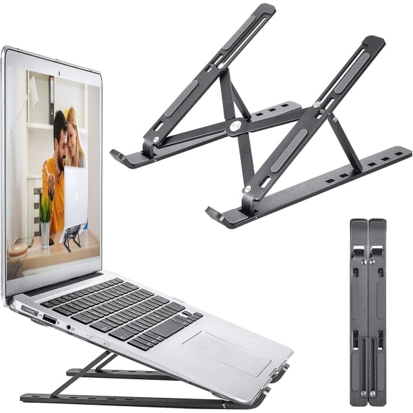 Bærbar stativ, justerbar aluminium ventilert, ergonomisk kjøler kompatibel med Macbook Air, hp, dell, 10-15.6